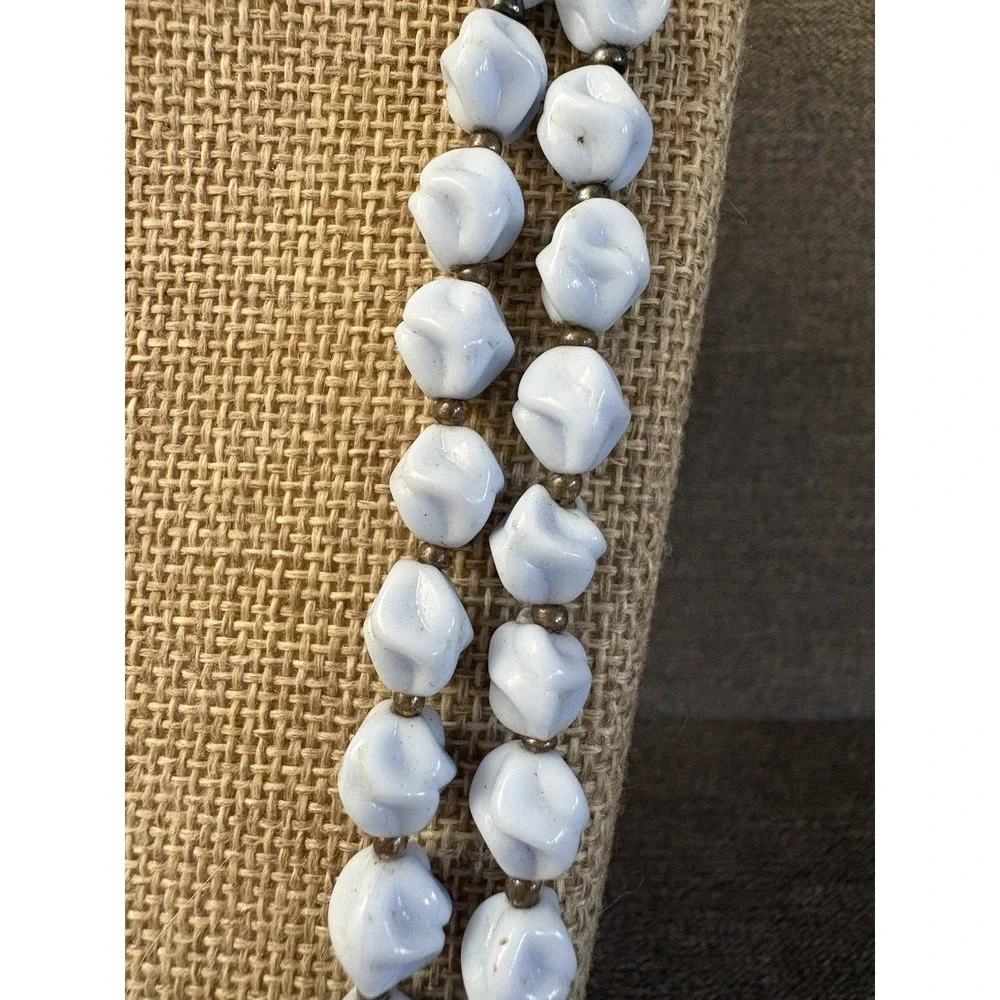 Vintage‎ Mid Century LONG Molded Periwinkle Glass Bead Necklace 52
